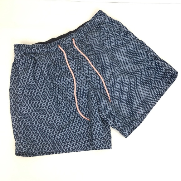 H&M Mens Blue Swim Trunks/Shorts Mesh Lining Pink Drawstring Pool Beach Vacation - Picture 2 of 8